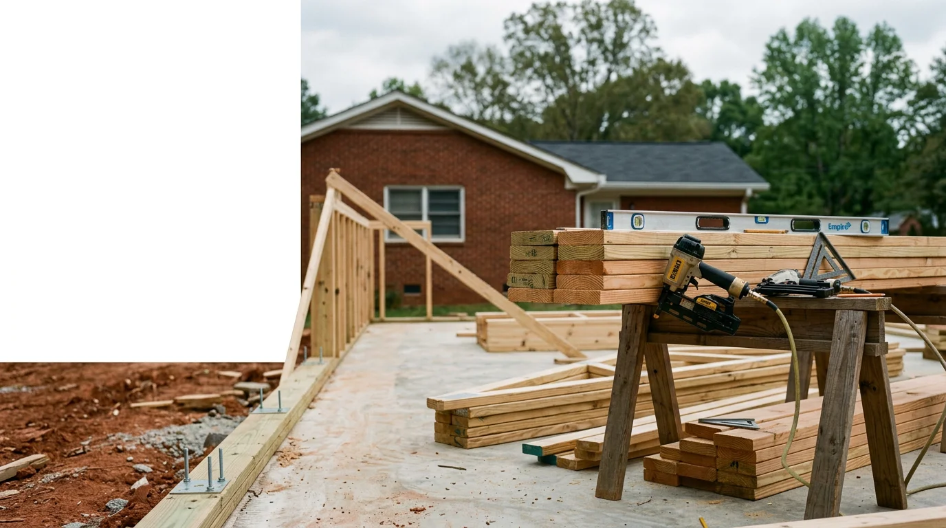 A newly completed home addition on a residential property in Winder, Georgia, showing a framed and finished room extension connected to the existing single-family home exterior.