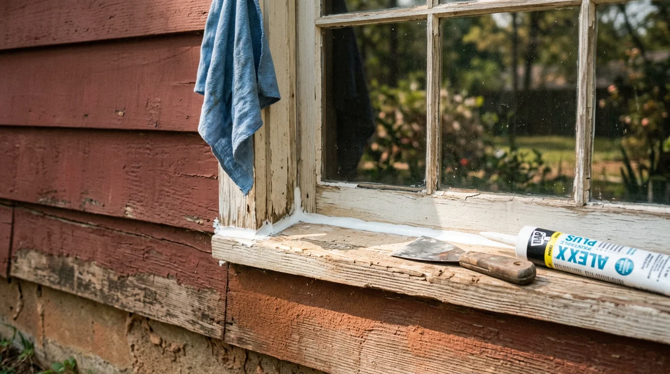 A repaired wood door frame and freshly patched interior wall in a Winder, Georgia home, showing clean trim work and smooth drywall ready for paint. The repair blends with the existing wall surface in a single-family residential setting typical of Barrow County.